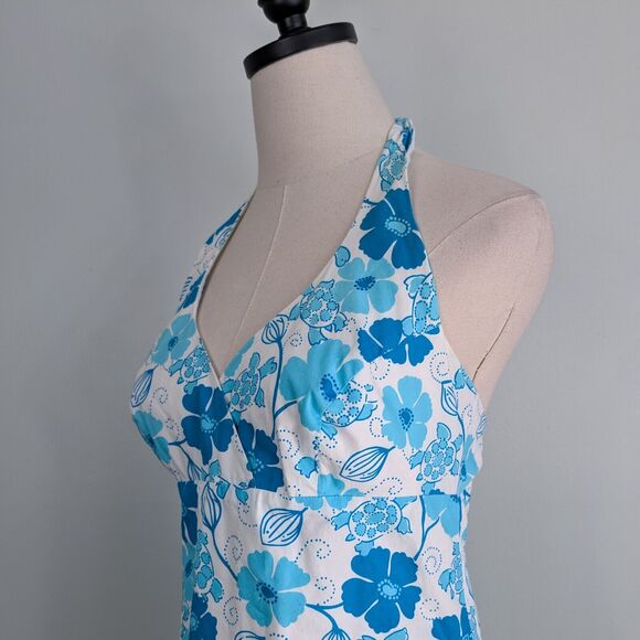 Vintage Lilly Pulitzer Dress Halter Mini 90S Y2K Tropical Floral Turtle Blue 8 - Picture 3 of 11